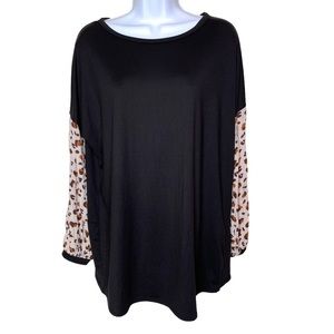 White Birch Women’s Black Open Back Top With Animal Print Size Medium